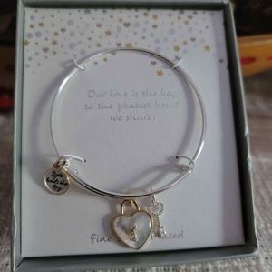 Silver Plated Lock & Key Bangle Charm Bracelet